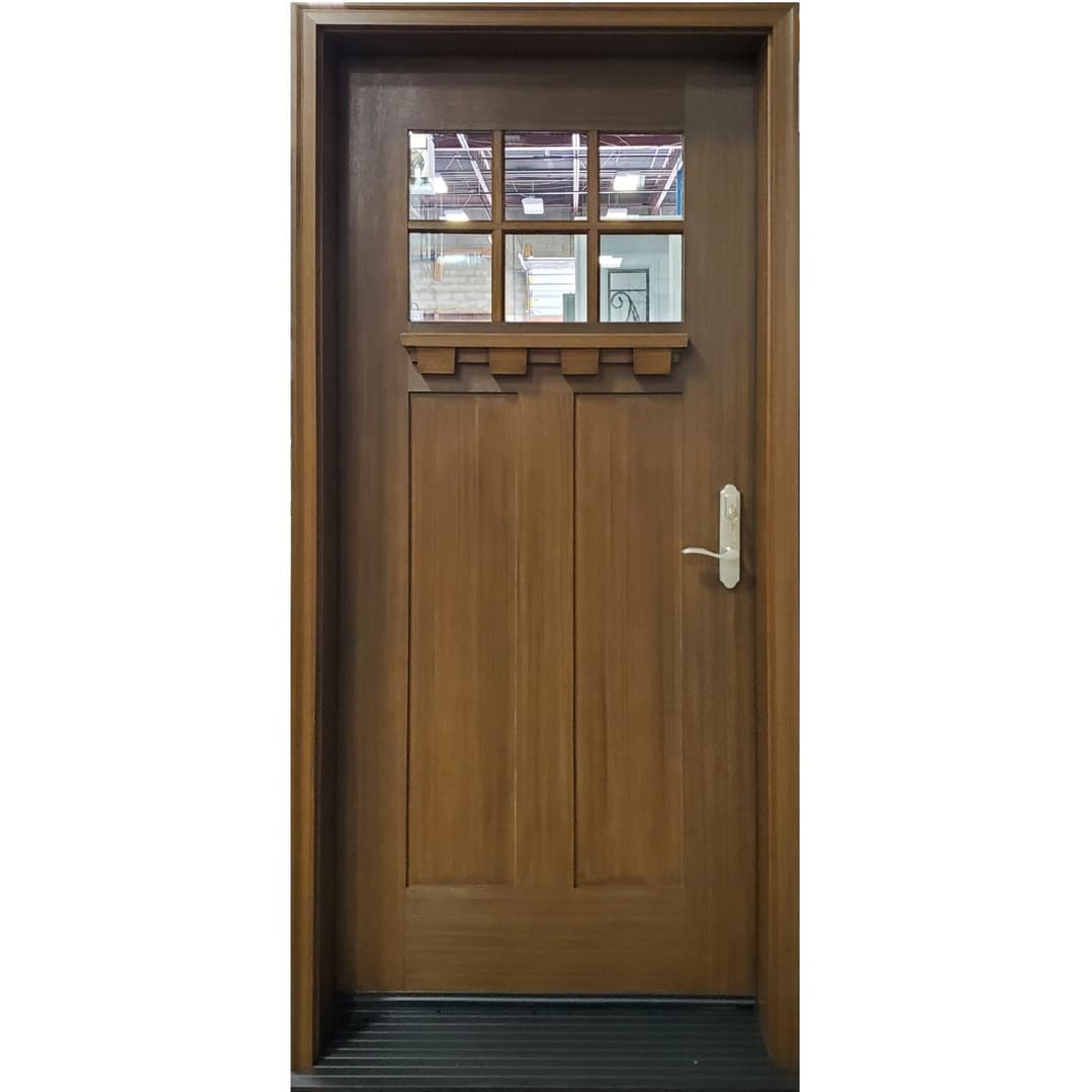 Craftsman fiberglass door with dentil shelf and SDL grille