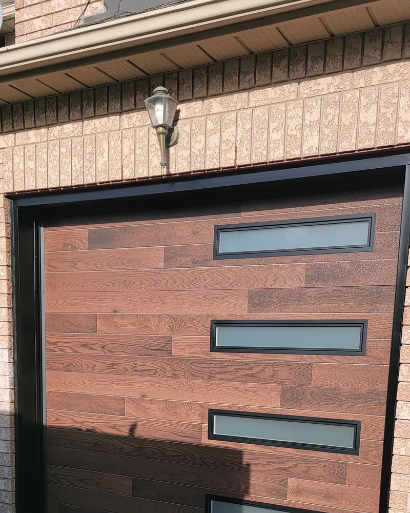 Wood-look door with glass strips
