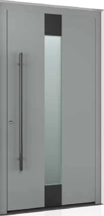 Aluminum entry door style: grey, framed glass strip