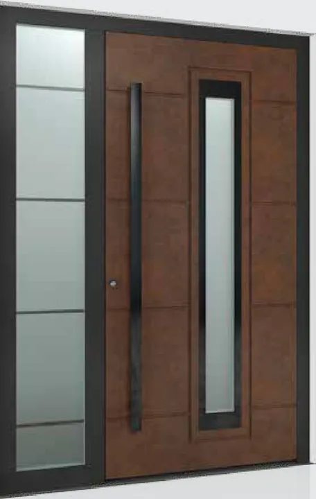 Aluminum entry door style: wood look with sidelite