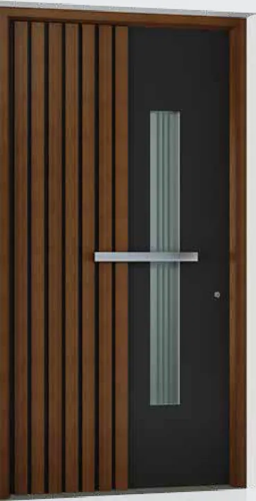 Aluminum entry door style: wood tubes, glass strip
